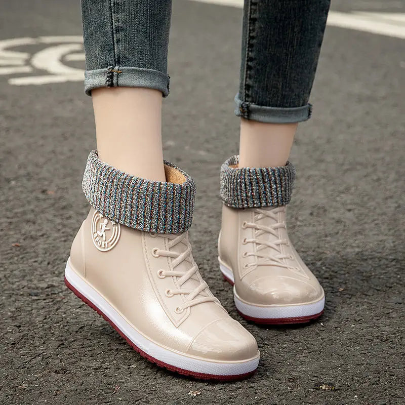 Women's Waterproof Ankle Rain Boots – Slip-On PVC Galoshes Women's Rain Boots Axl Apricot (insole) CN 39