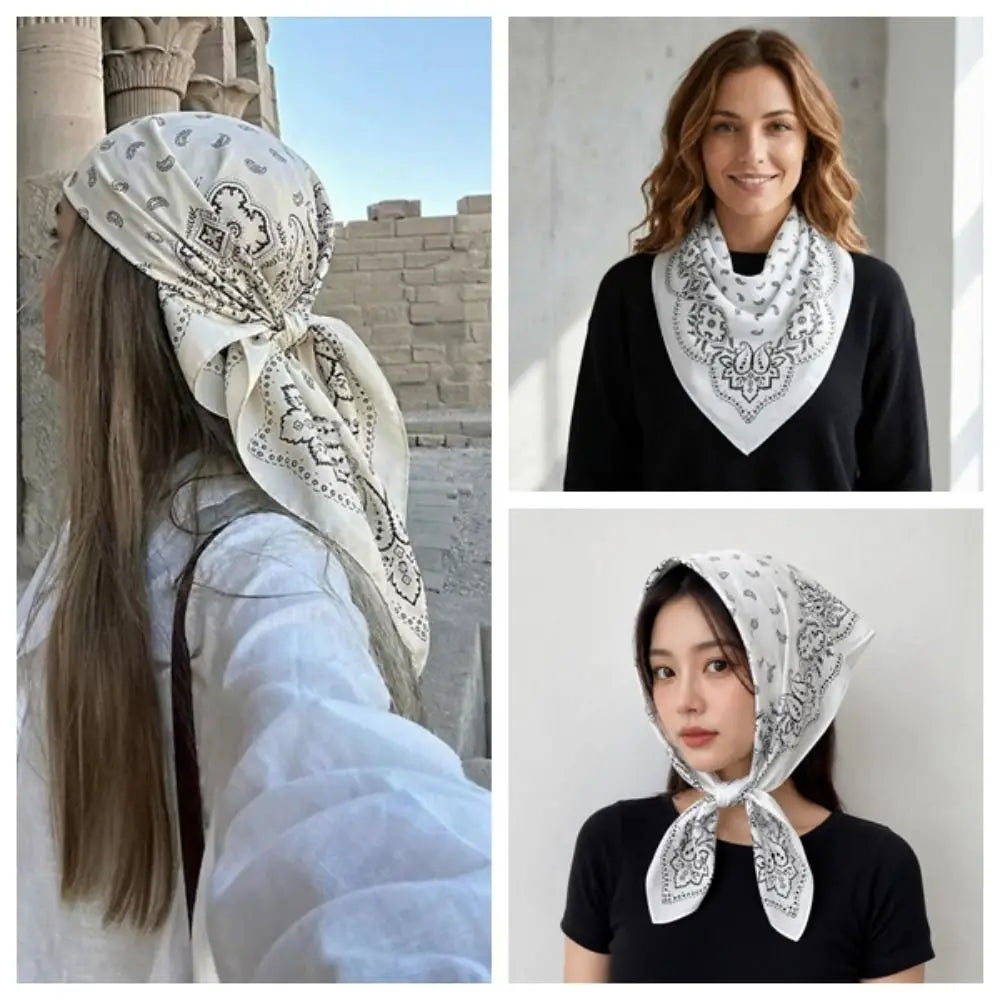 Y2K Cashew Flower Print Square Scarf – Hair Headband Accessory Fashion Square Scarf Axl
