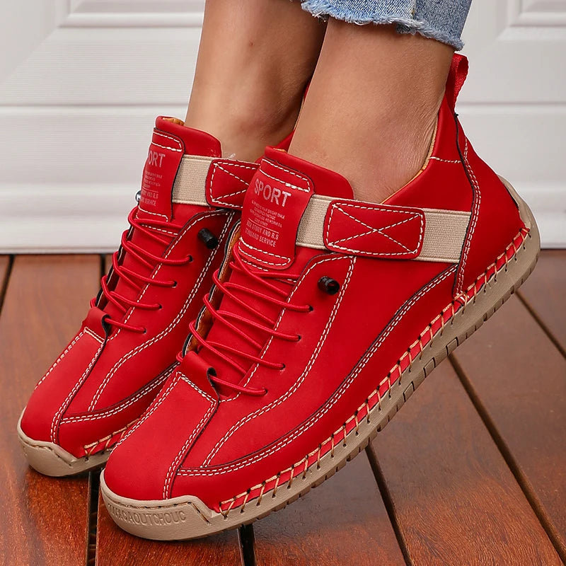 ZULIWAGN Women's Retro Ankle Boots – British Lace-Up Loafers Women's Ankle Boots Axl Red 46