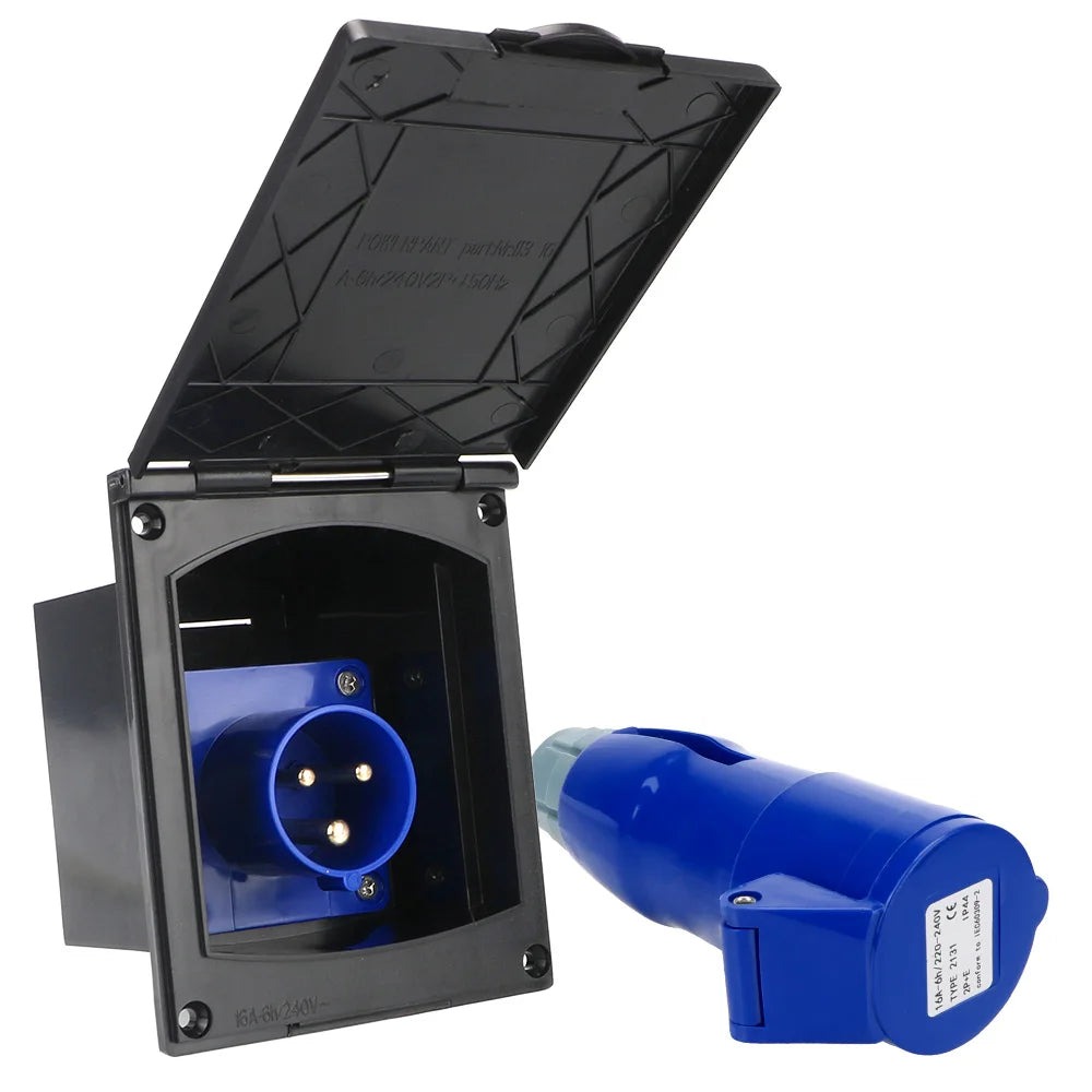 Waterproof 16A 240V Flush Hook-Up Plug Socket for RV & Marine Waterproof Power Socket Axl