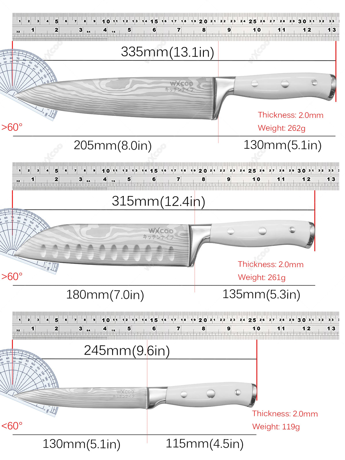 WXCOO 3-Piece Santoku Chef Knife Set – Stainless Steel Kitchen Kitchen Knife Set Axl