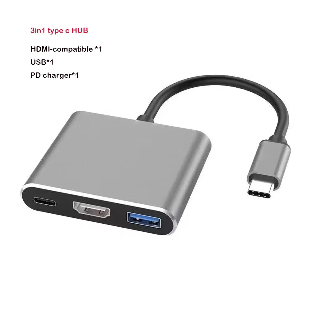4-in-1 USB-C Hub – 4K HDMI, VGA, USB 3.0 & 100W PD Charging USB-C Multiport Hub Axl 2Gray 3 in 1 <=0.5m