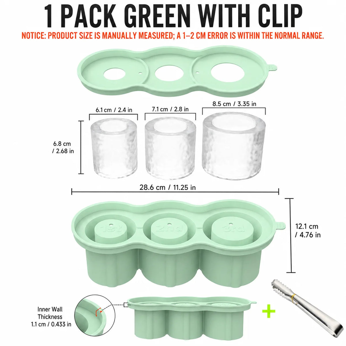 Silicone Ice Tray with Lid – Fits Stanley 40oz 30oz Tumbler Silicone Ice Mold Axl 1 PACK Green w Clip