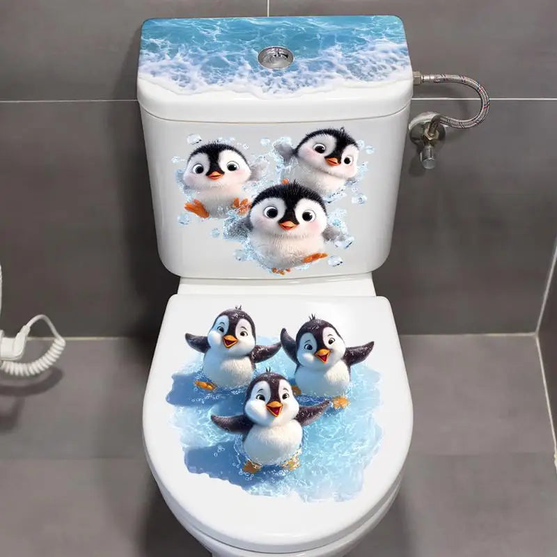 Swimming Penguin Toilet Sticker – Waterproof Bathroom Decal Bathroom Wall Sticker Axl