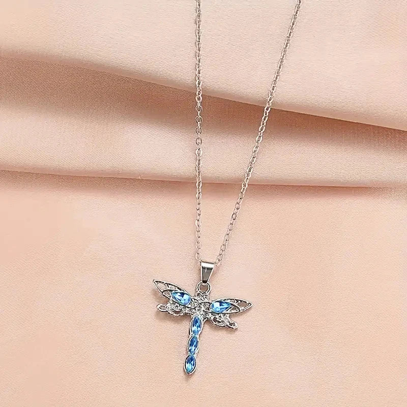 Huitan Blue CZ Dragonfly Pendant Necklace for Women Pendant Necklace Axl