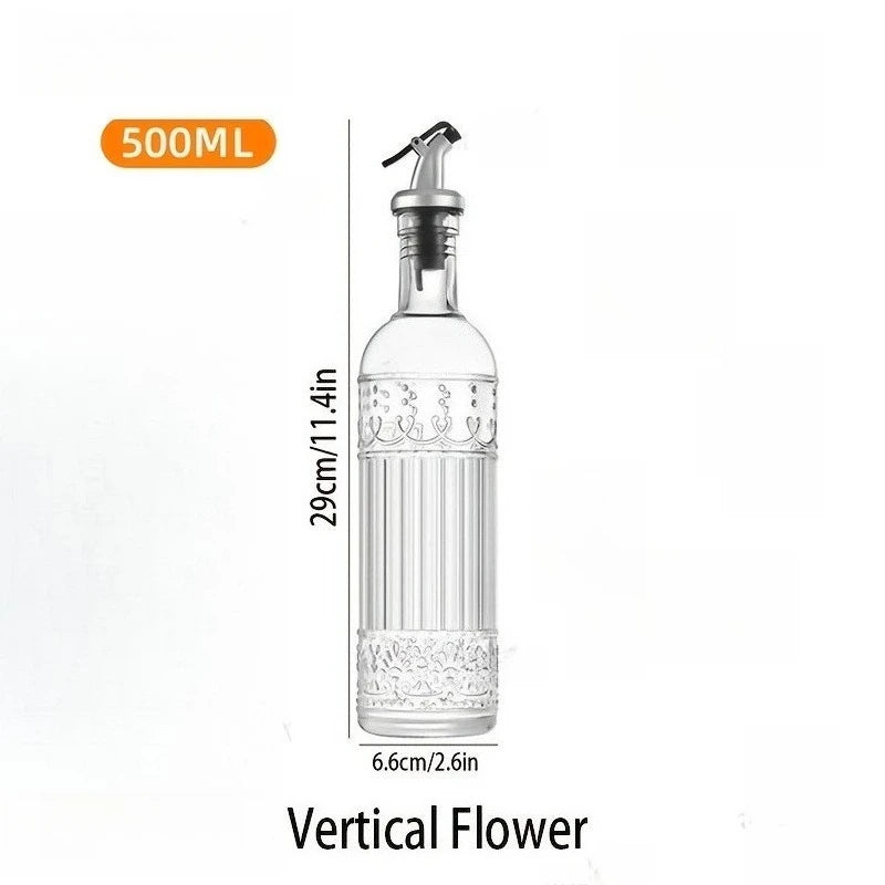 KEMORELA Glass Olive Oil Decanter – Leak-Proof Pouring Spout Oil Decanter Bottle Axl D
