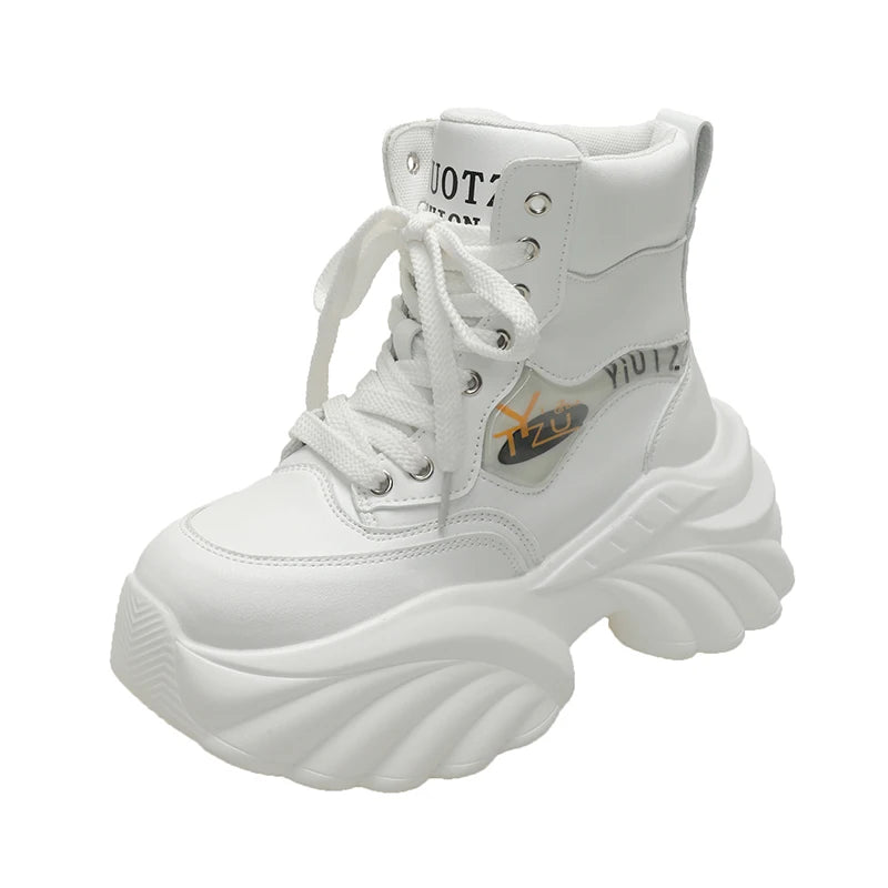 Women's Platform Wedge Ankle Boots – 8CM Lace-Up Style Platform Ankle Boots Axl 35 808 White