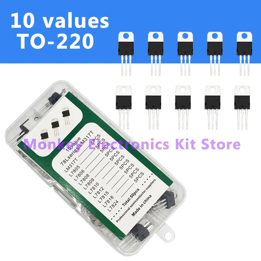 50PCS TO-220 Voltage Regulator IC Kit – LM317T & L78xx Series Voltage Regulator Kit Axl