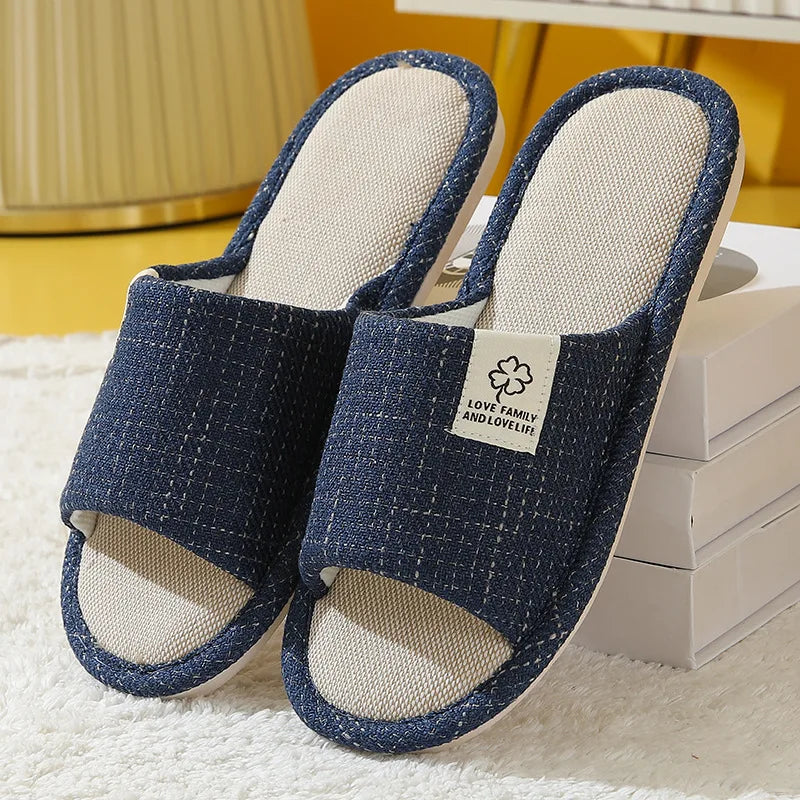 Open-Toe Hemp Linen Slippers – Breathable Indoor Slides Indoor Slippers Axl Navy Blue 44-45
