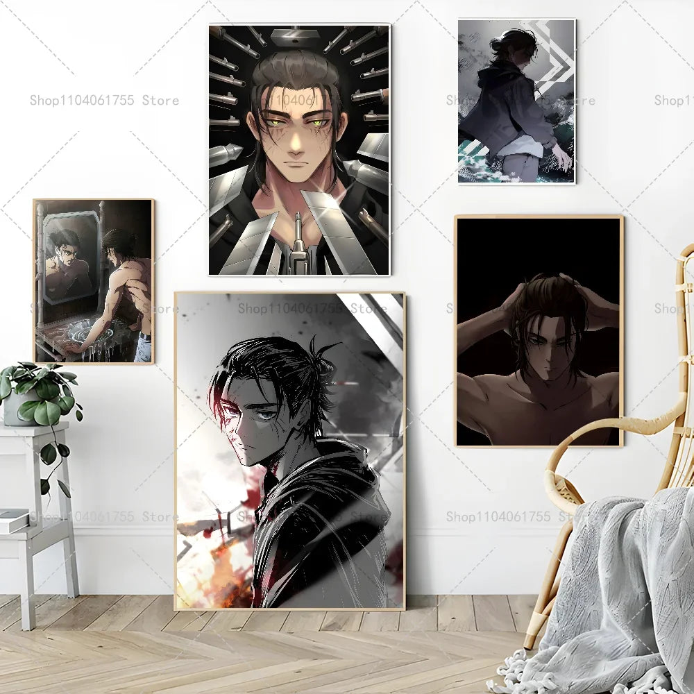 Attack on Titan Eren Yeager Anime Poster – Waterproof Wall Sticker Anime Wall Poster Axl