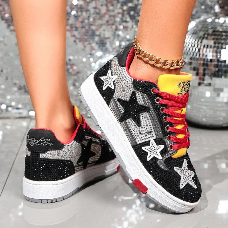 UXST Women's Rhinestone Star Sneakers – Bling Fashion Shoes Fashion Sneakers Axl