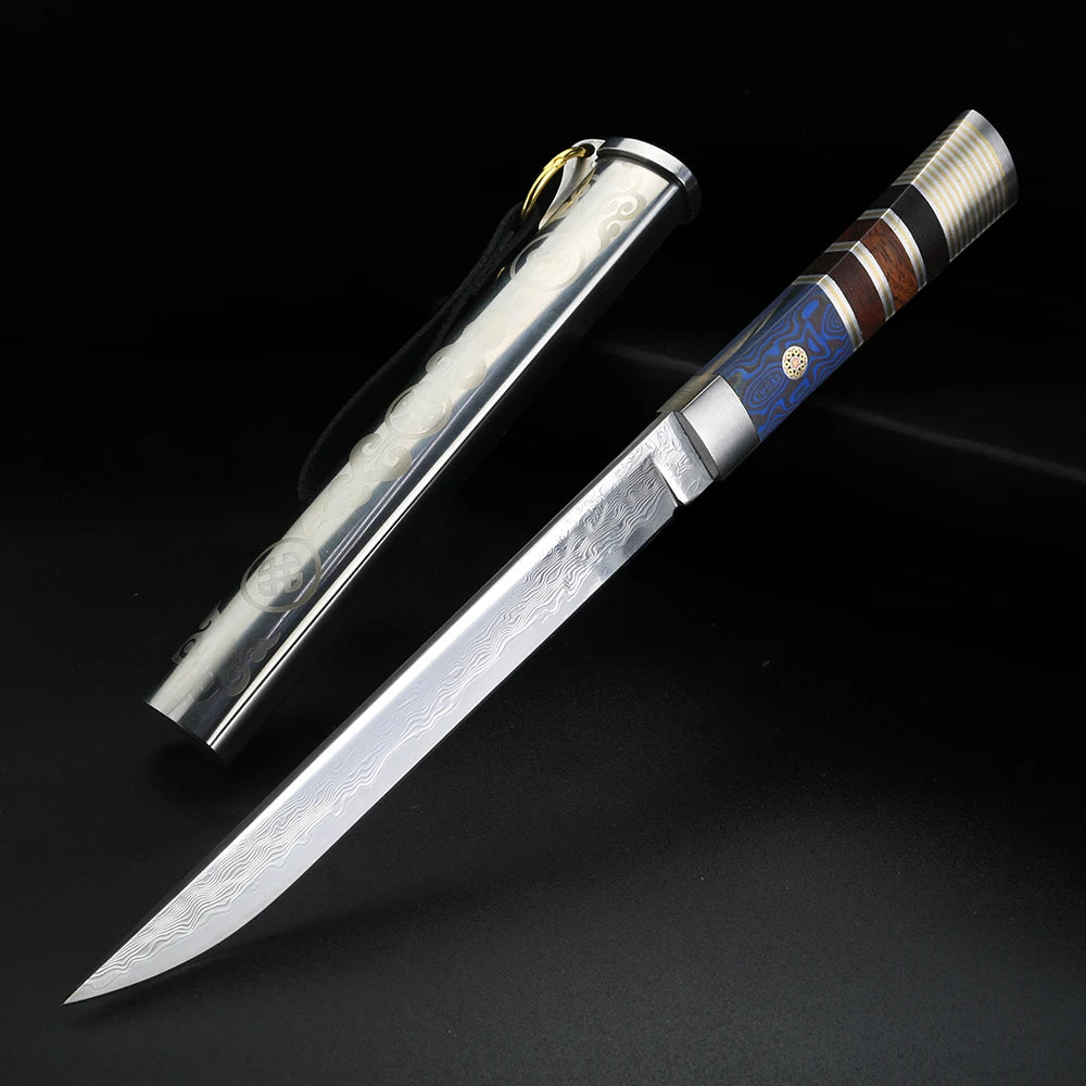 XUAN FENG Damascus Steel Fruit Knife with Steel Sheath Damascus Fruit Knife Axl