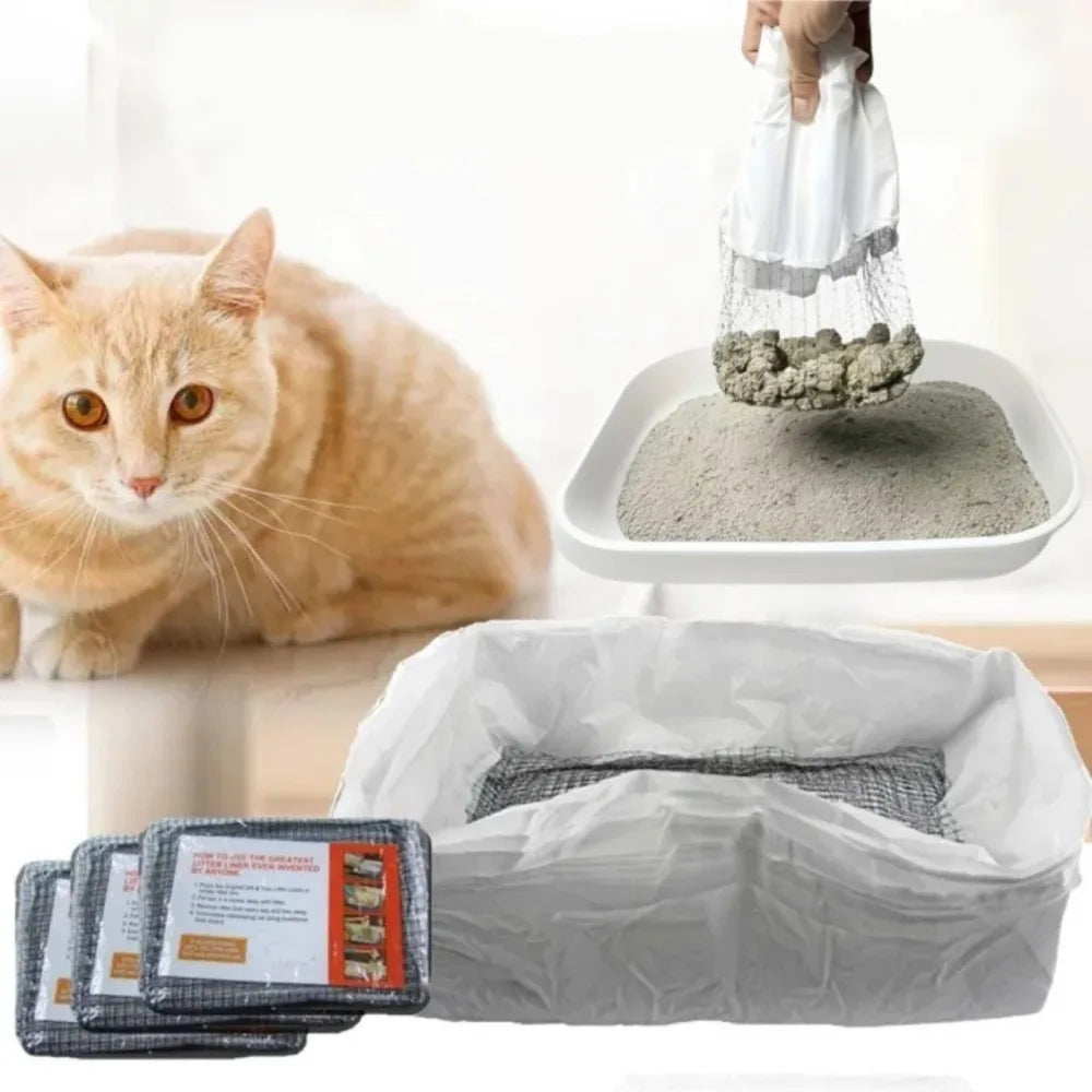 10-Pack Cat Litter Box Liners with Grid Filter – Hands-Free Cat Litter Liner Axl