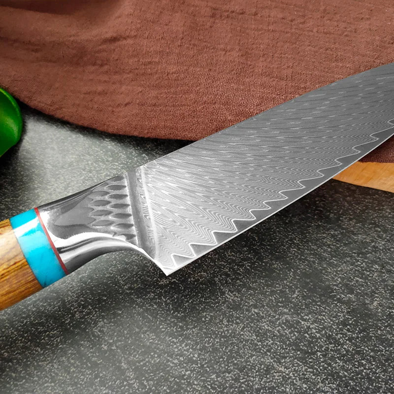 InLeung Damascus VG10 Chef Knife – Colored Wood Handle Damascus Chef Knife Axl
