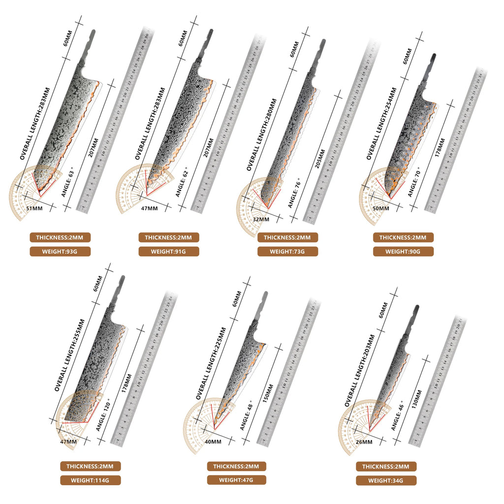 Grandsharp 55-Layer Damascus Steel DIY Knife Blade Set – 1–7 Pcs DIY Knife Blade Set Axl