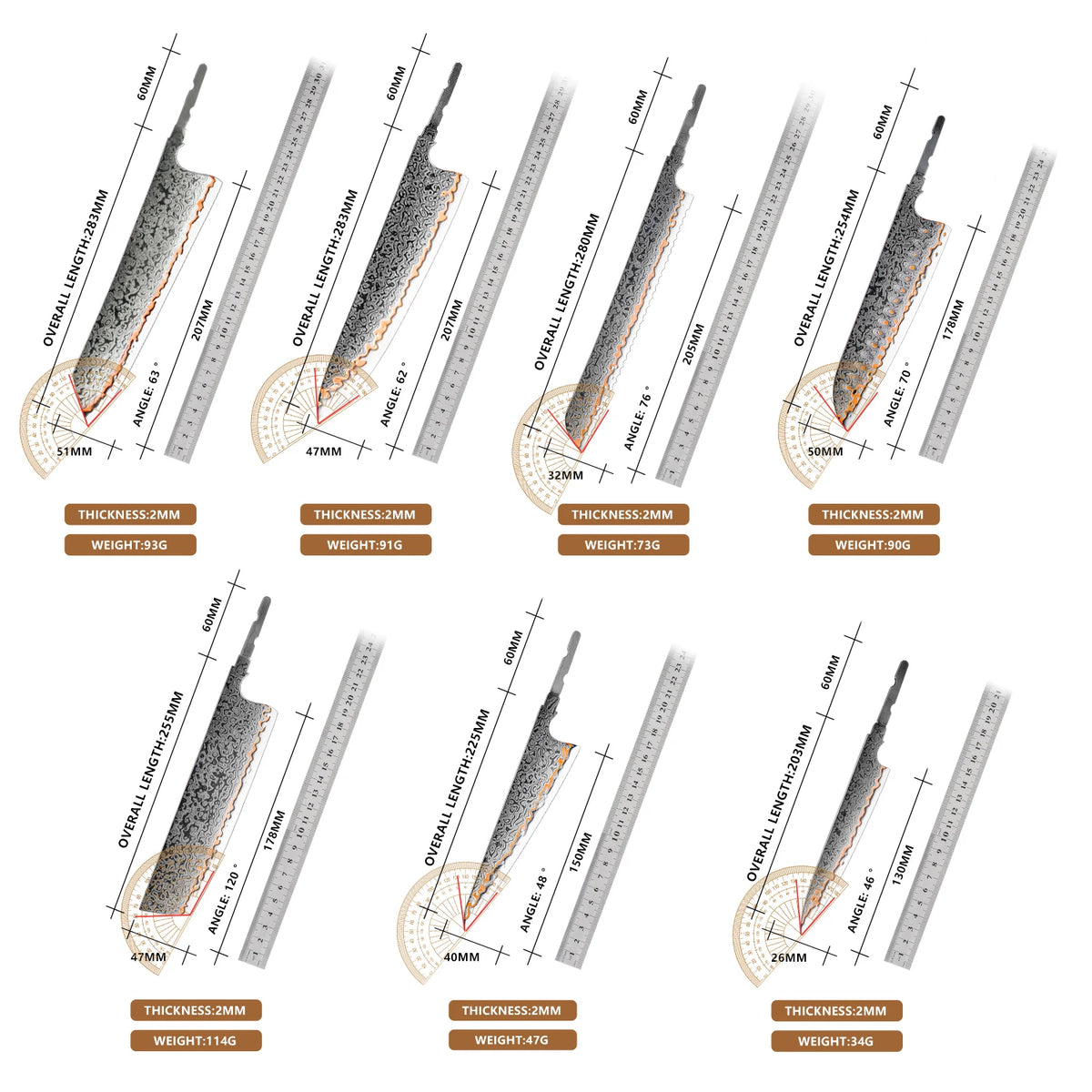 Grandsharp 55-Layer Damascus Steel DIY Knife Blade Set – 1–7 Pcs DIY Knife Blade Set Axl