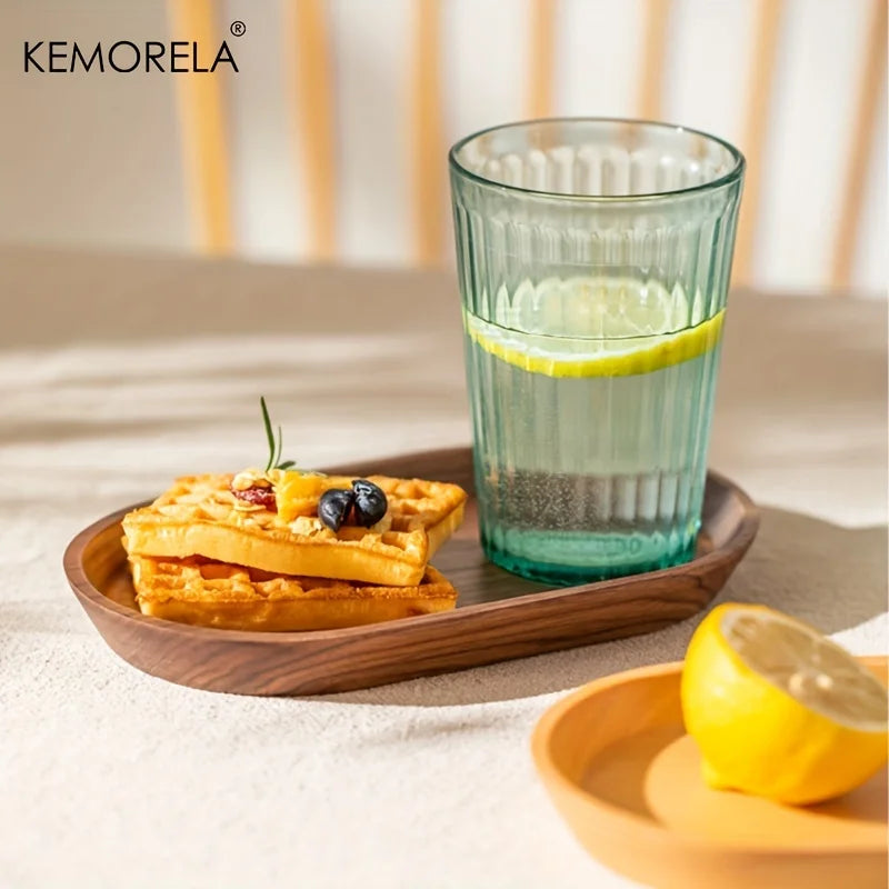 KEMORELA Solid Wood Round Dessert Plate | Japanese Wooden Tray Wooden Serving Plate Axl