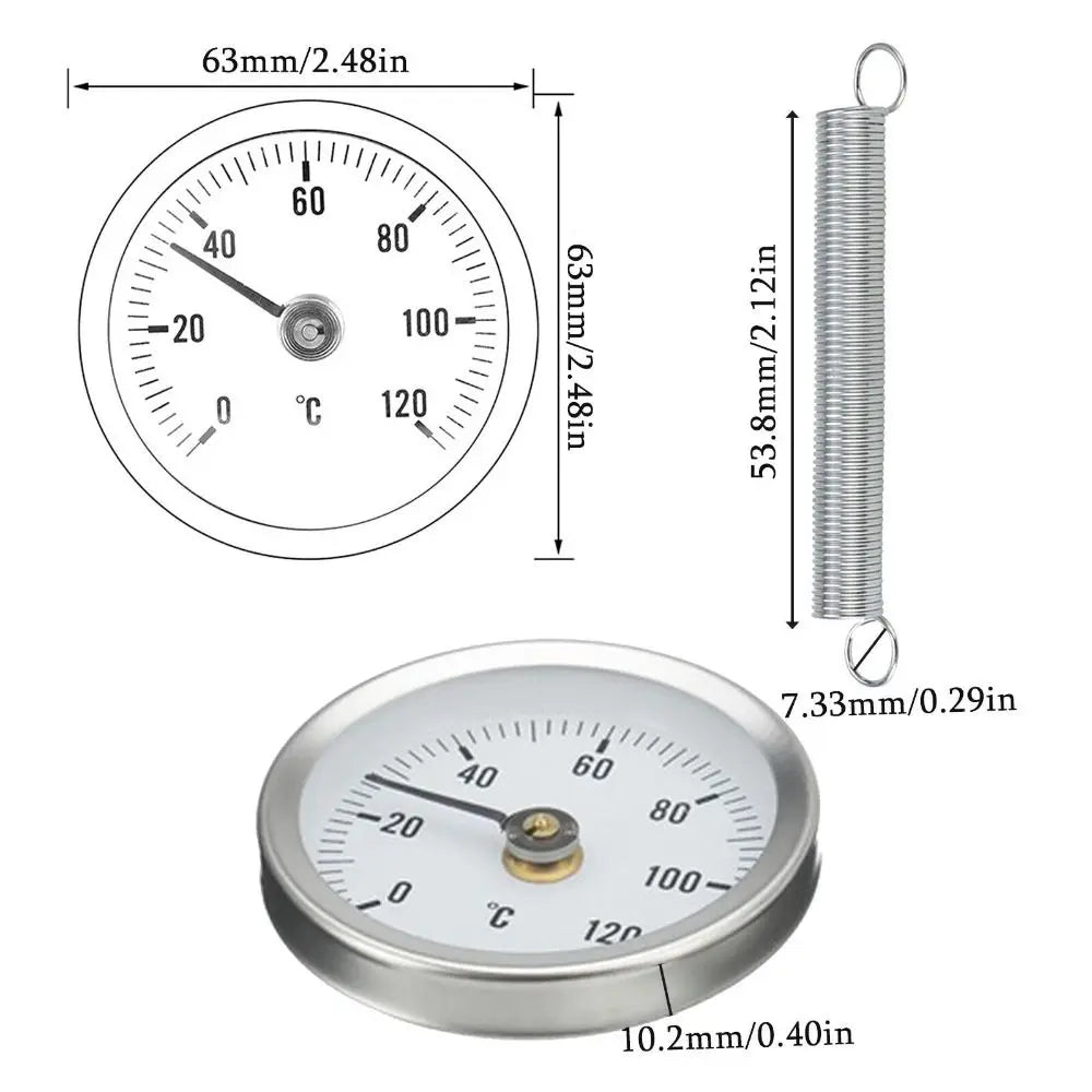 63mm Clip-On Bimetal Pipe Thermometer 0–120°C Dial Gauge Pipe Thermometer Axl