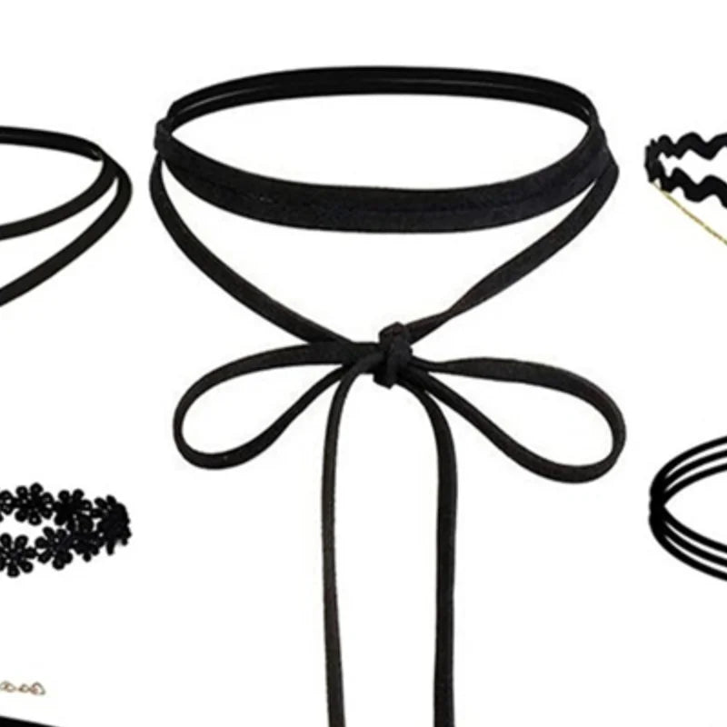 10-Piece Black Velvet Choker Necklace Set – Gothic & Classic Choker Necklace Set Axl