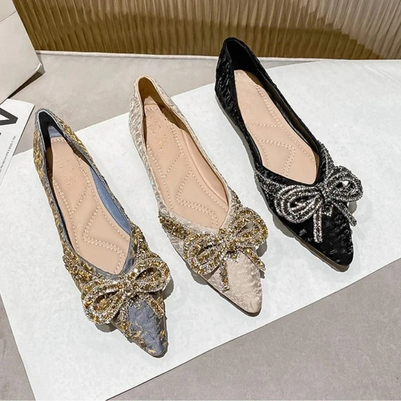 Crystal Bow Pointed Toe Women's Flats – Party & Evening Shoes Women's Flat Shoes Axl