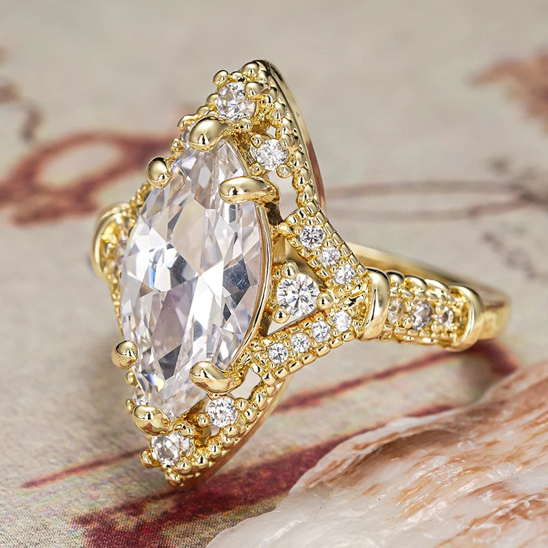 Huitan Gold Marquise CZ Wedding Ring for Women | Sizes 5–14 Fashion Ring Axl