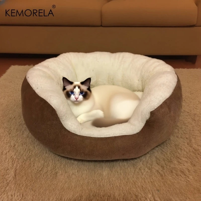 KEMORELA Plush Pet Bed with Backrest – Cat & Small Dog Bed Plush Pet Bed Axl Brown L