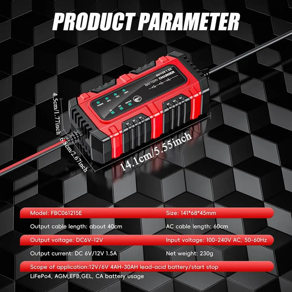 Smart 6V/12V Car & Motorcycle Battery Charger Trickle Maintainer Battery Trickle Charger Axl EU