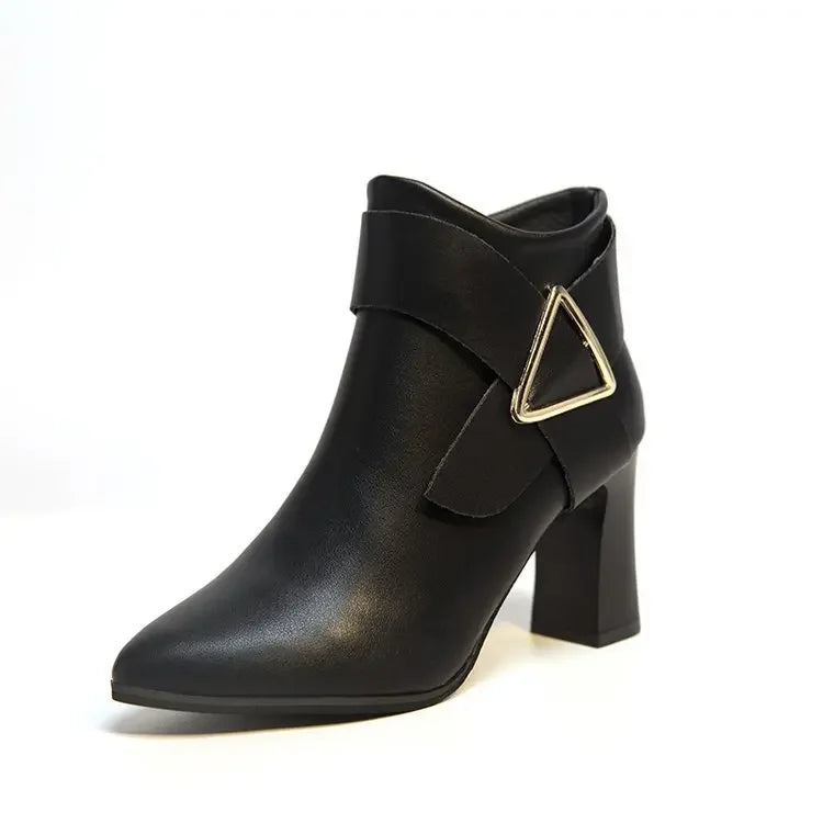 Women's PU Ankle Boots – Square Heel & Belt Buckle | Sizes 34–43 Ankle Boots Axl black -1 34