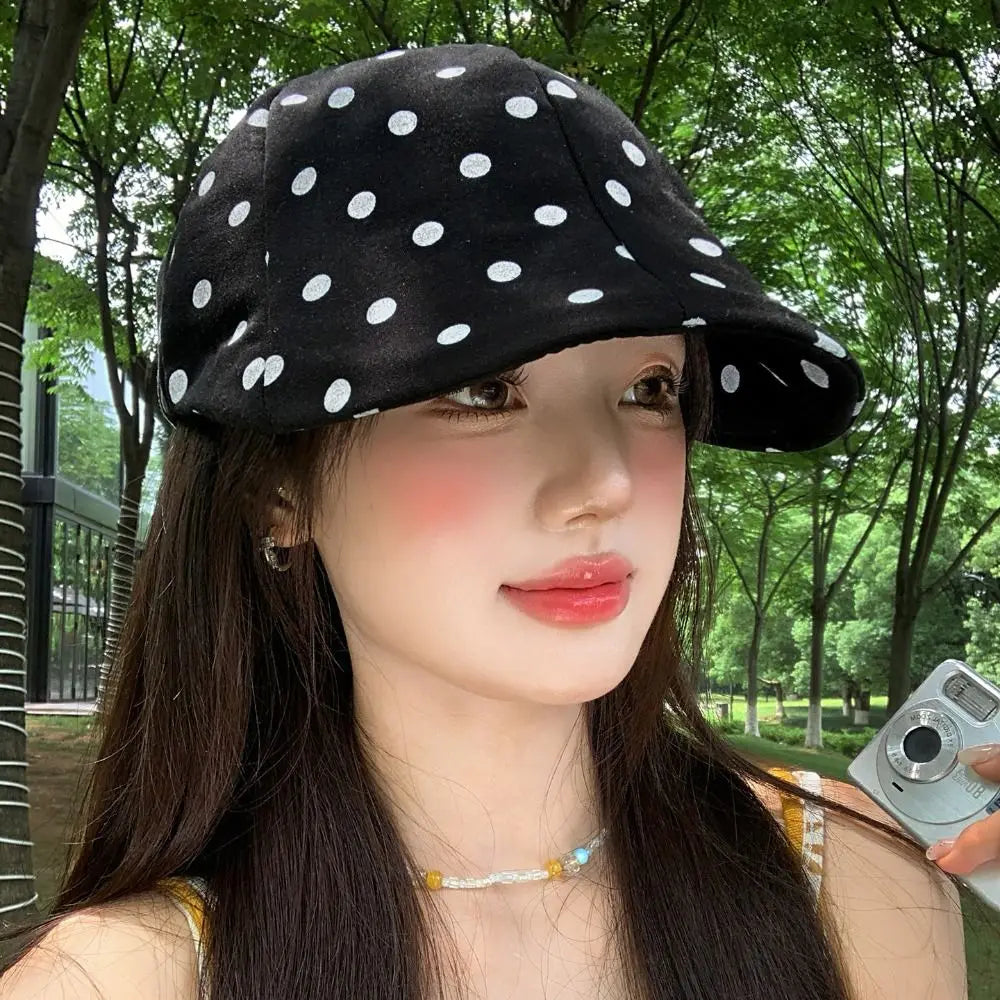 Retro Y2K Polka Dot Beret – Korean Style Newsboy Cap Women's Beret Hat Axl
