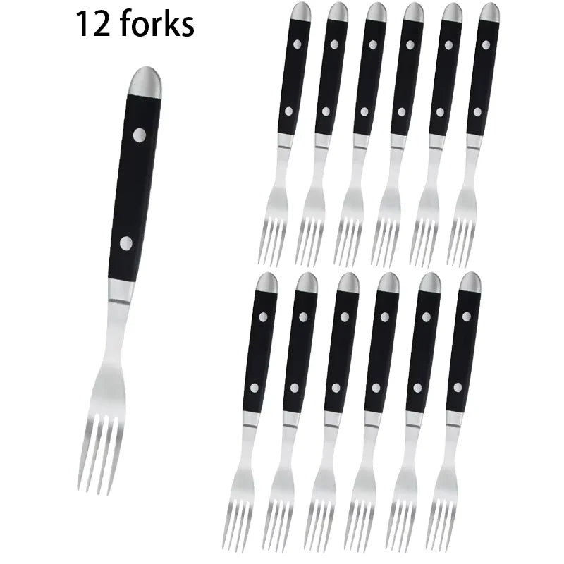 COOKCRAZE Black Stainless Steel Cutlery Set – Dishwasher Safe Cutlery Flatware Set Axl 12 pcs fork