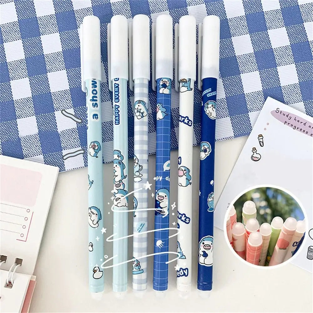 Kawaii Erasable Gel Pen 0.5mm Blue Ink – Cartoon Student Pen Erasable Gel Pen Axl shark random 1pc