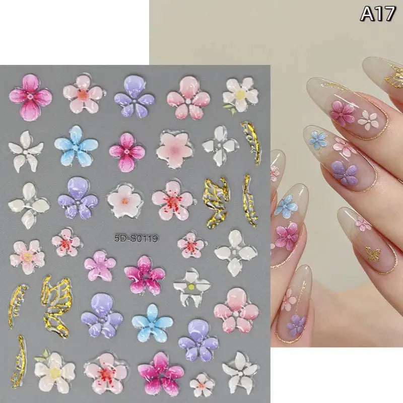 5D Floral Nail Stickers – Bronzing Blossom Petal Appliques DIY Nail Art Stickers Axl A17