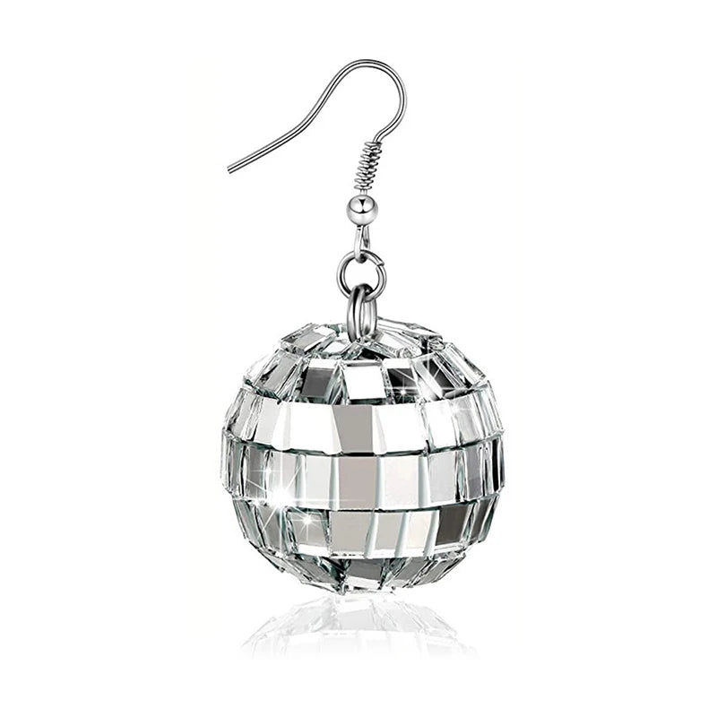 70s Disco Ball Dangle Earrings – Silver Retro Drop Earrings Dangle Earrings Axl