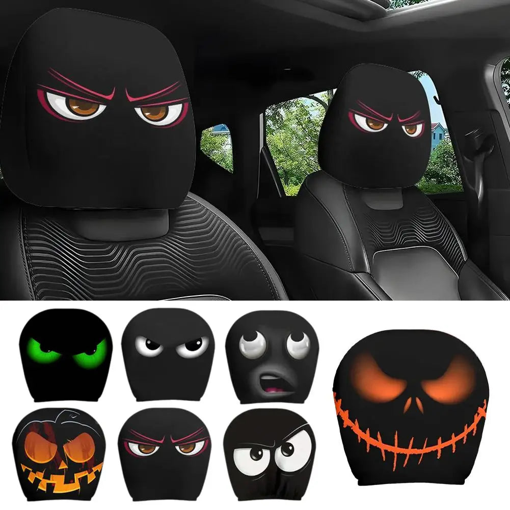 Cartoon Eyes Car Headrest Covers – 2-Pack Halloween Decor Car Headrest Cover Axl