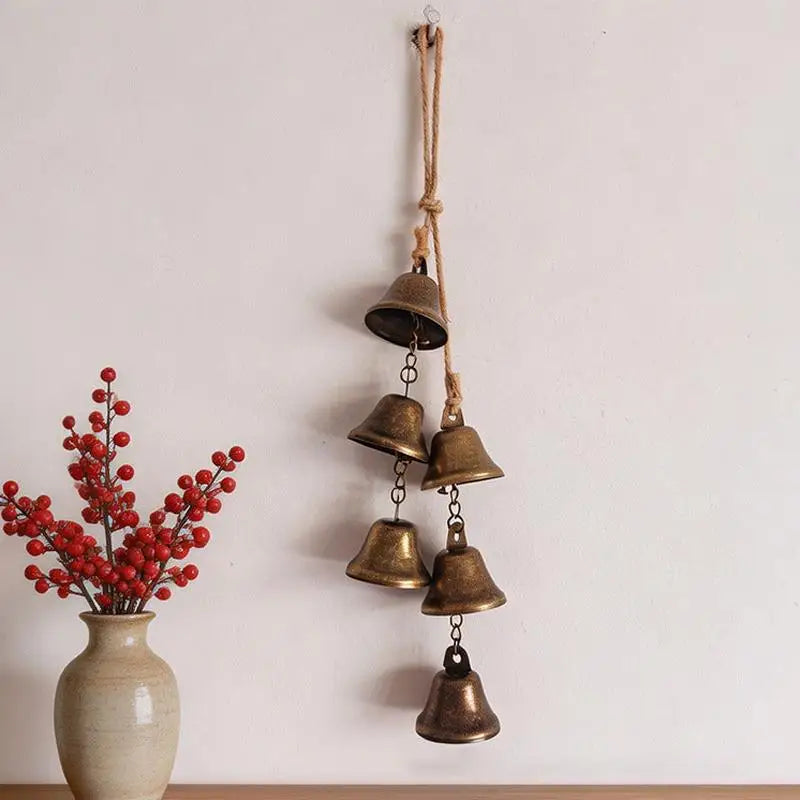 Vintage Brass Hanging Bell – Rustic Cast Iron Wind Chime Hanging Bell Decor Axl