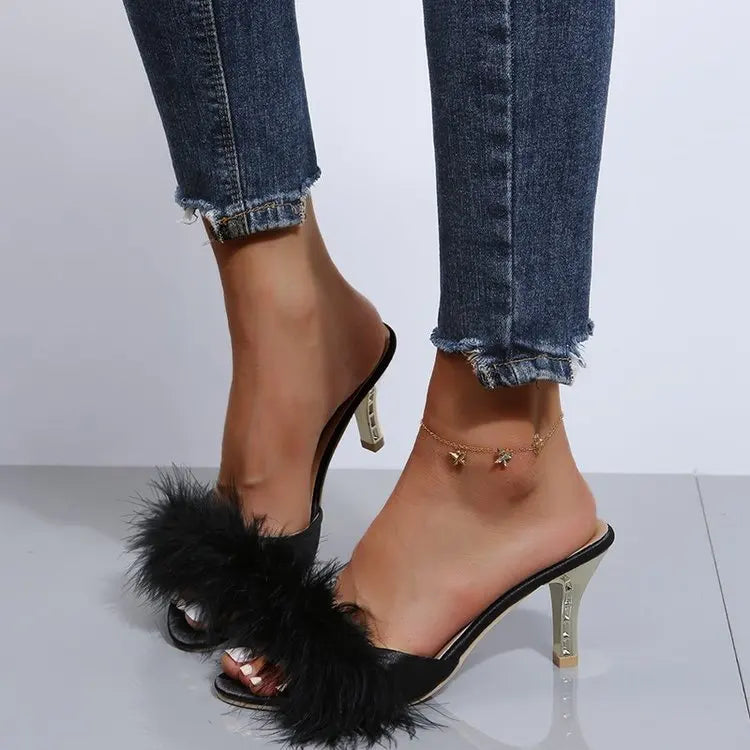 Women's Furry Stiletto Platform Sandals – High Heel Party Shoes Stiletto Platform Sandals Axl