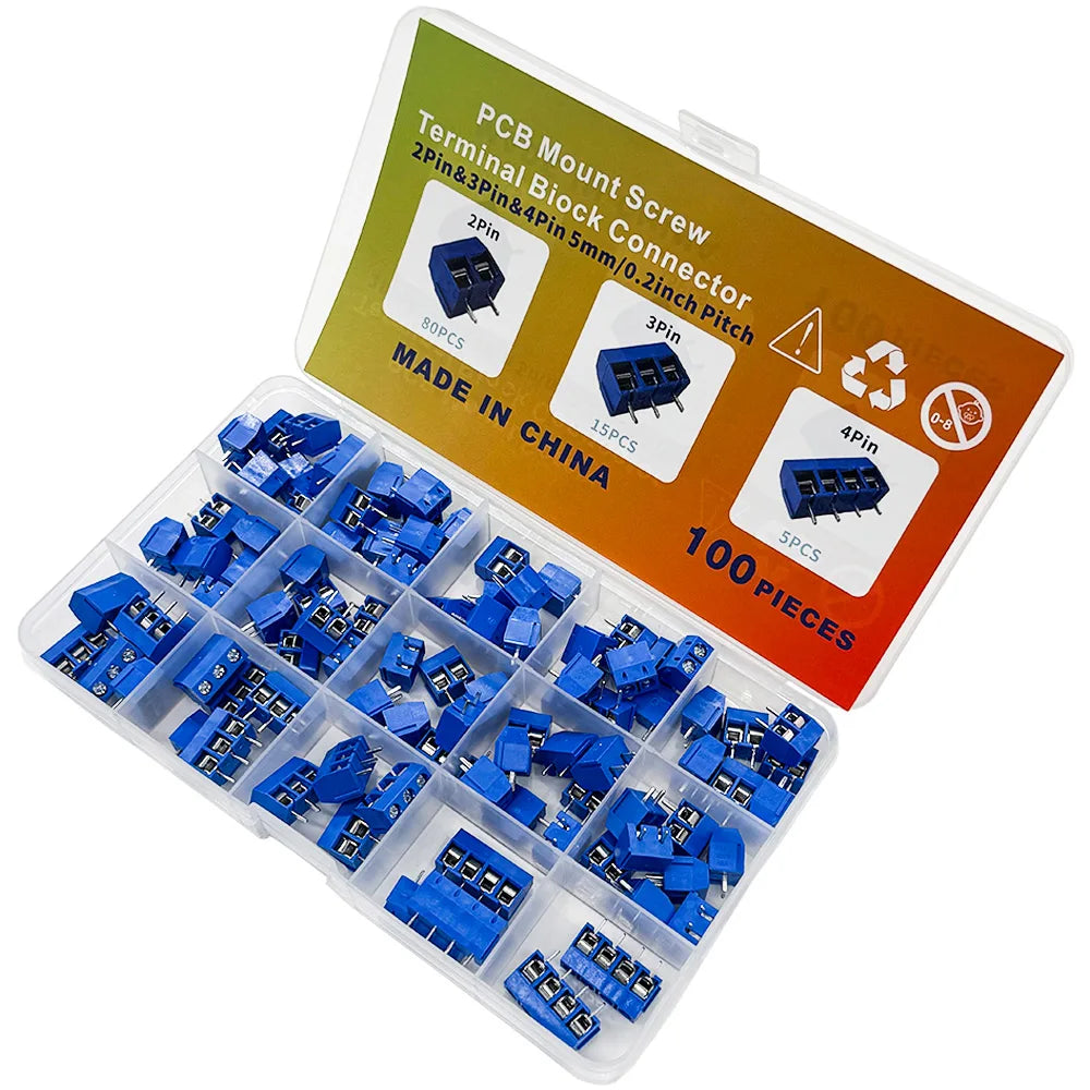 100PCS KF301 PCB Screw Terminal Block Kit 2P 3P 4P 5.08mm PCB Terminal Block Kit Axl