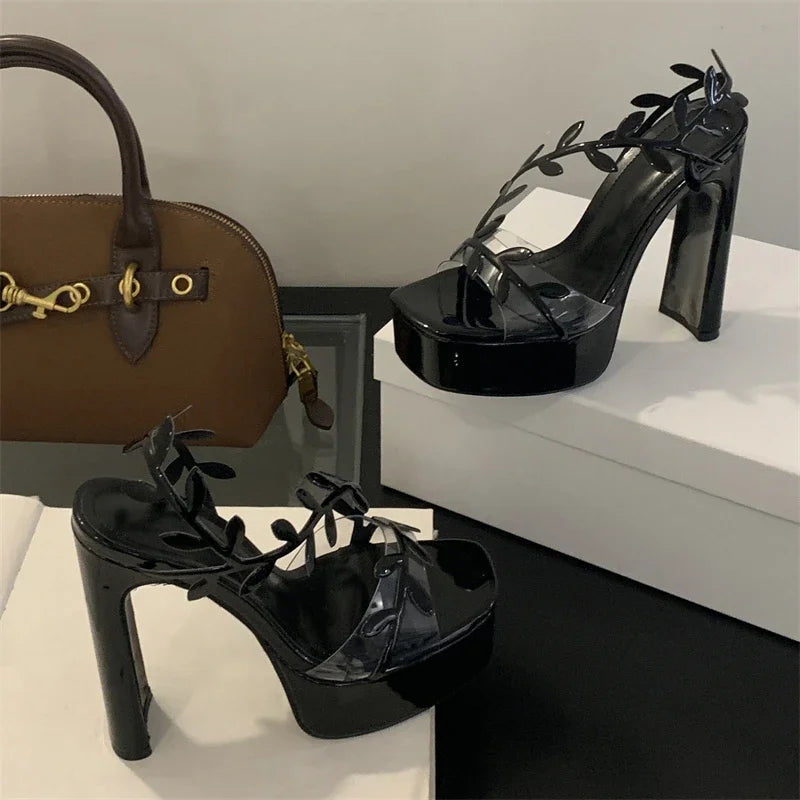 Women's Transparent Platform High Heel Sandals Square Toe Platform Heel Sandals Axl Black 38