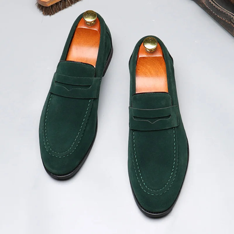Men's Slip-On Suede Loafers – Business & Wedding Dress Shoes Men's Dress Loafers Axl Green 44