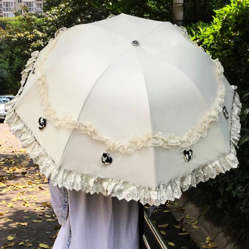 UV Lace Folding Umbrella for Women – Windproof Sun & Rain Folding Umbrella Axl