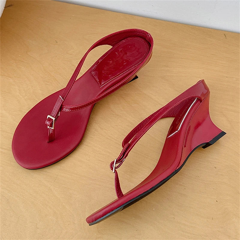 Women's Wedge Sandals – Buckle Clip Toe High Heel Flip Flops Wedge Sandals Axl red 35