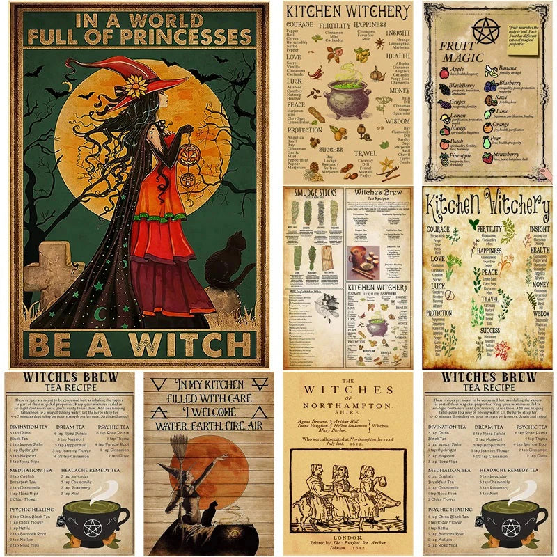 Kitchen Witchery Retro Witch Poster – Kraft Paper Wall Art Wall Art Poster Axl