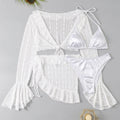 4-Piece Women's Brazilian Bikini Set with Long-Sleeve Cover-Up Women's Bikini Set Axl White S