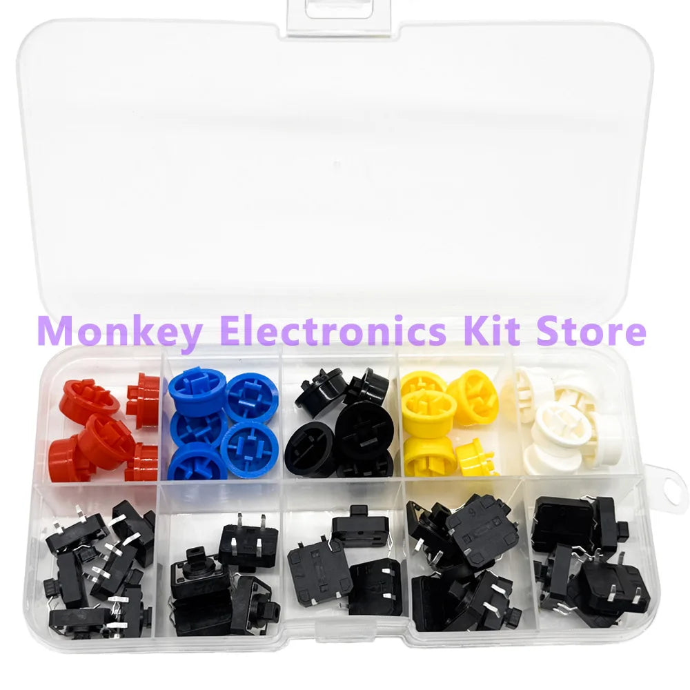 25PCS Tactile Push Button Switch Kit 12x12x7.3mm – 5 Colors Tactile Switch Kit Axl