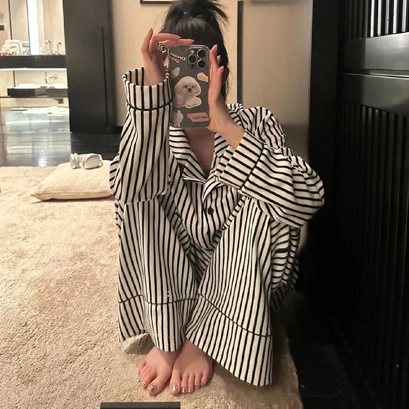 Women's Striped Pajama Set – 2-Piece Korean Sleepwear Women's Pajama Set Axl