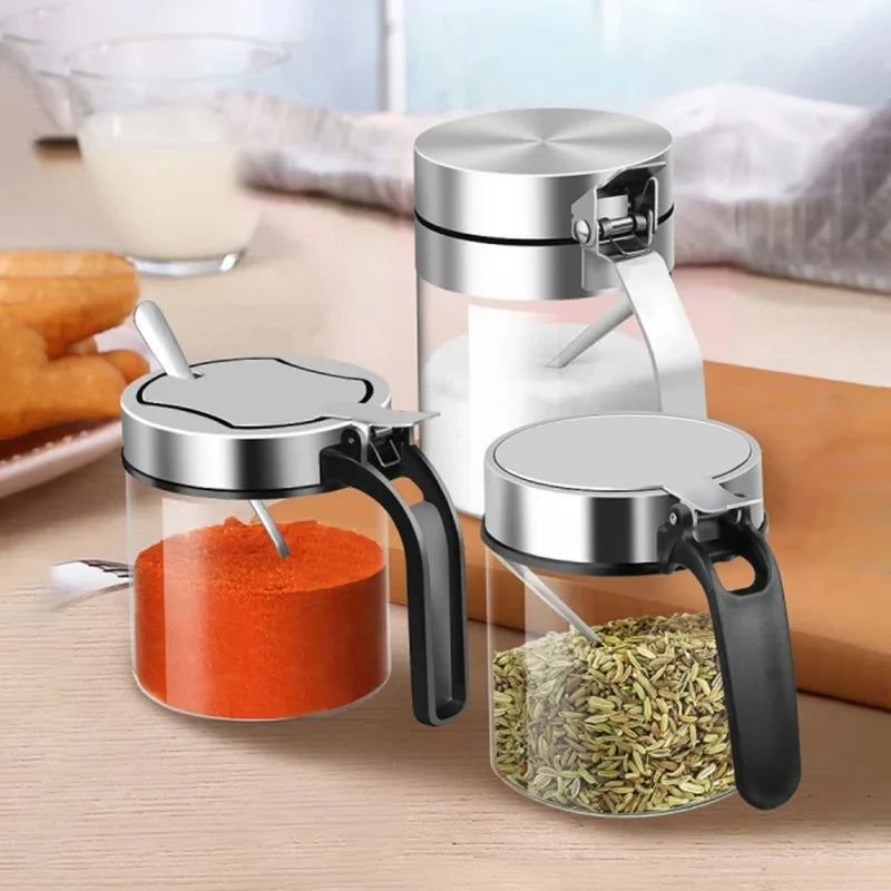 Glass Spice Jar with Stainless Steel Lid & Spoon | KEMORELA Glass Spice Jar Axl