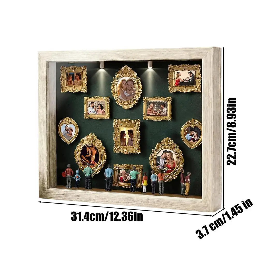 Mini Museum Photo Box with LED Light & Figurines | Gift LED Photo Display Box Axl Wooden photo frame