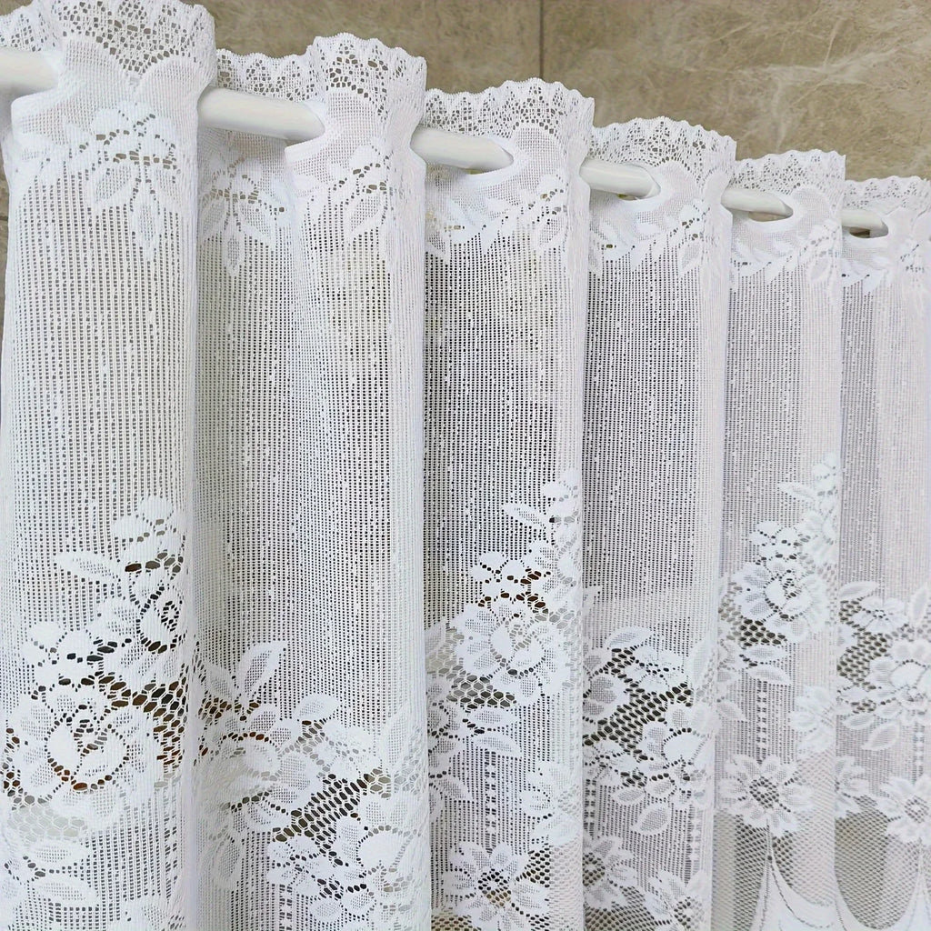 White Lace Chiffon Curtains – Floral Ruffle Pole Pocket Panel Lace Window Curtain Axl
