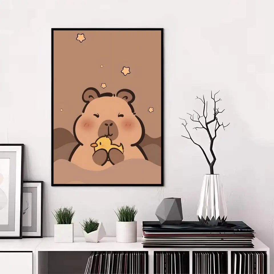 Capybara Cute Animal Poster – Modern Wall Art Sticker Decor Wall Art Poster Axl Black2 30X40cmNoframe