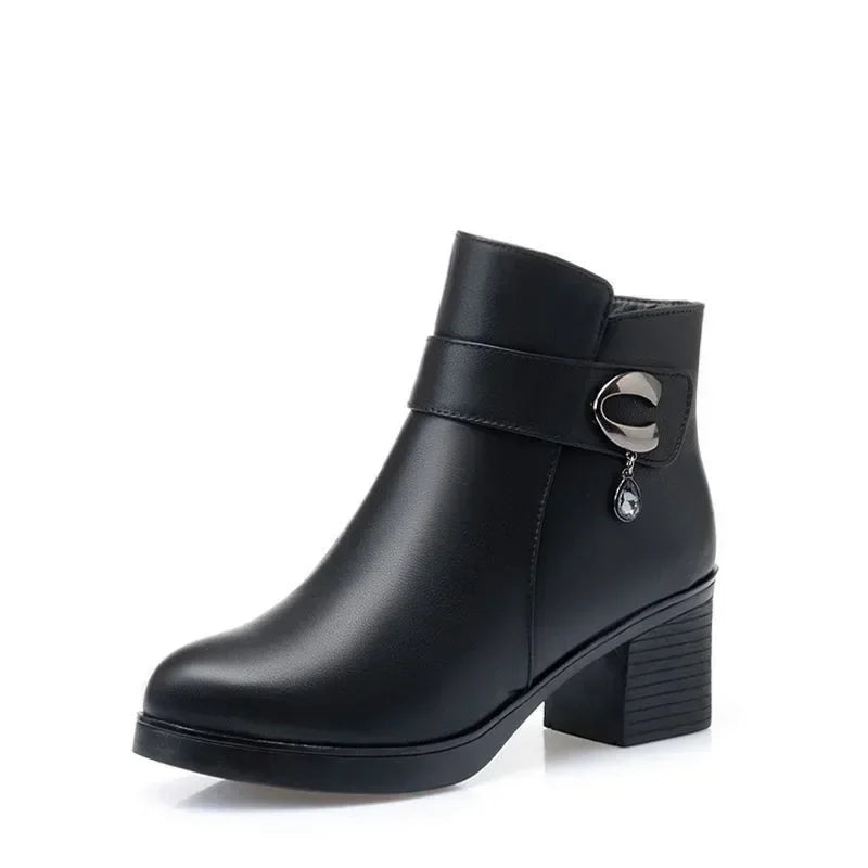 Women's Winter Ankle Boots – Warm Faux Leather Square Heel Women's Ankle Boots Axl